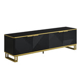 Modern TV Cabinet with 4 Doors - Geometric Texture TV Stand & Media Console, Black