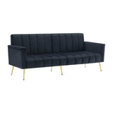 Modern Velvet Sofa Bed - Adjustable Backrest & Armrests, Convertible Sleeper with Metal Legs for Living Room & Guest Room, Black