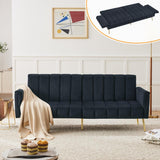 Modern Velvet Sofa Bed - Adjustable Backrest & Armrests, Convertible Sleeper with Metal Legs for Living Room & Guest Room, Black