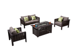 4 Seater Garden Fire Pit Sofa Set - Outdoor Rattan Sofa with Square Fire Pit Table