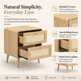 Set of 2 Rattan Effect Bedside Tables with 2 Drawers - Rounded Corners and Raised Legs, Natural Oak