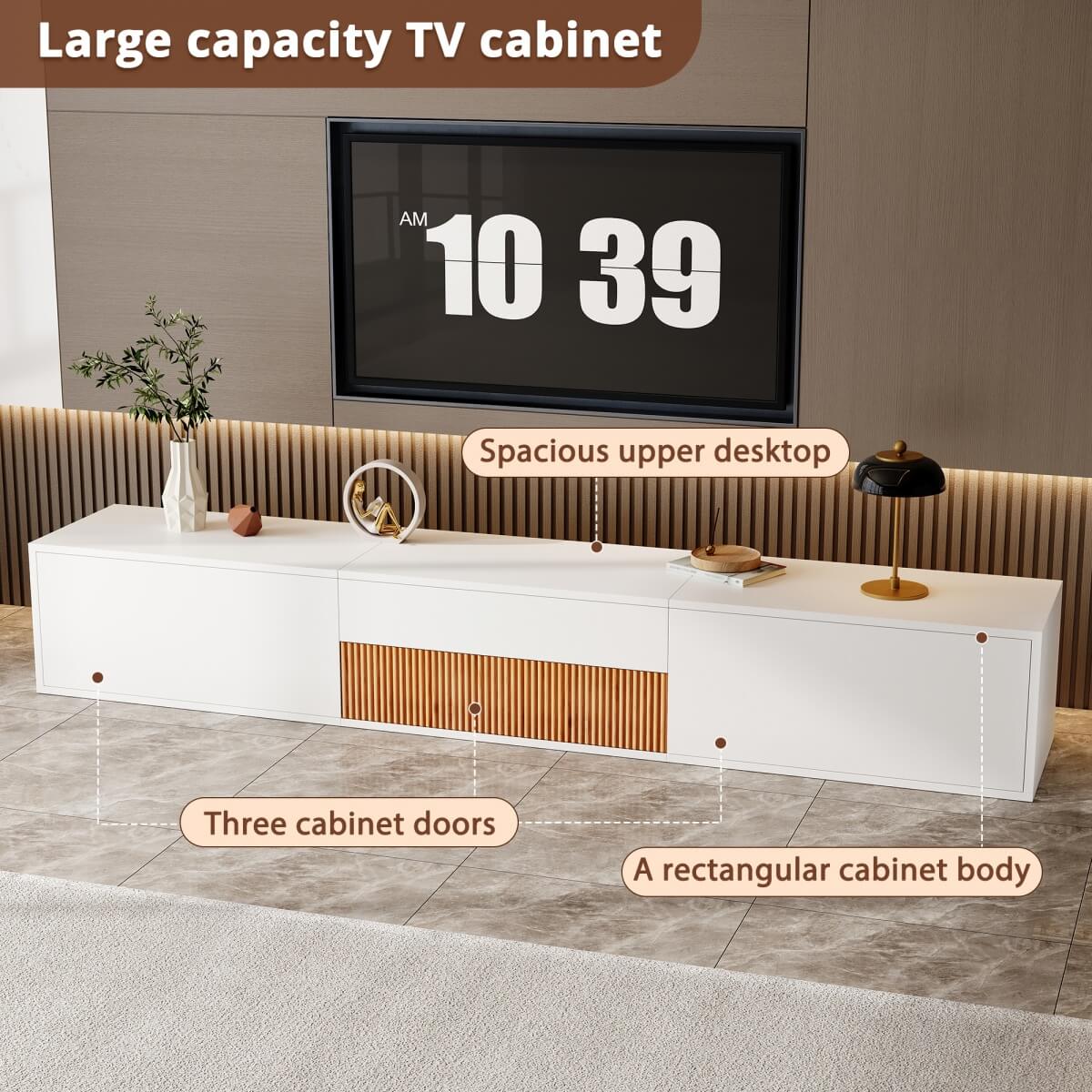 Modern TV Stand - Low Profile TV Unit with Projector Shelf & Storage, Contemporary Media Console for Living Room