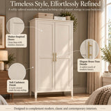 2-Door Freestanding Wardrobe - Hanging Rail, Storage Shelf, Gold Handles and Raised Legs, Cashmere