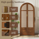 Modern Wardrobe with Curved Doors - Bedroom Storage Cabinet with Hanging Rail and Drawers, Walnut