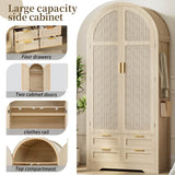 Modern Wardrobe with Curved Doors - Bedroom Storage Cabinet with Hanging Rail and Drawers, Oak