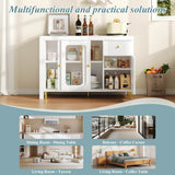 Multifunctional Bar Table – Dining & Storage Cabinet with Rotating Extendable Top and Glass Doors