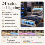 3ft Single Upholstered Storage Bed with LED Lights - Storage Headboard and Footboard, Velvet, Cream White
