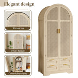 Modern Wardrobe with Curved Doors - Bedroom Storage Cabinet with Hanging Rail and Drawers, Oak