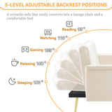 Modern Velvet Sofa Bed - Adjustable Backrest & Armrests, Convertible Sleeper with Metal Legs for Living Room, Bedroom & Guest Room, Beige