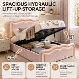 3ft Single Velvet Ottoman Storage Bed - Upholstered Hydraulic Bed with LED Lights, Wave Headboard and Metal Slatted Base, Pink