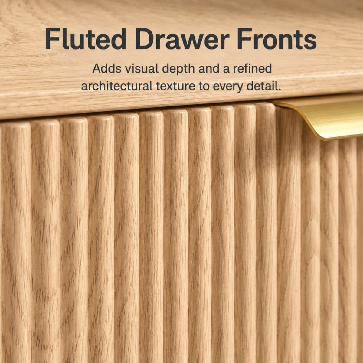 3-Drawer Chest of Drawers - Fluted Bedroom Storage Unit with Rounded Corners, Gold Handles and 4 Solid Wood Legs, Natural Oak Effect