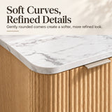 Fluted 2-Door Sideboard - Oak Effect with Marble Effect Top, 2-Tier Shelves, Rounded Corners and Metal Handles