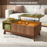 Modern Lift Top Coffee Table with 3D Wave Design - MDF Living Room Table with Open Side Storage Compartment, Walnut