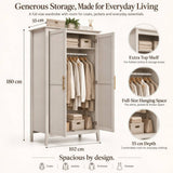 2-Door Freestanding Wardrobe - Hanging Rail, Storage Shelf, Gold Handles and Raised Legs, Cashmere