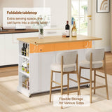 Kitchen Island Trolley with Foldable Worktop - Kitchen Cart on Wheels with Double-Sided 3-Tier Storage Shelves, 3 Drawers and Lockable Castors