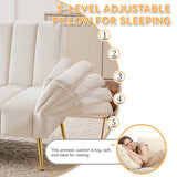 Modern Velvet Sofa Bed - Adjustable Backrest & Armrests, Convertible Sleeper with Metal Legs for Living Room, Bedroom & Guest Room, Beige