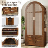 Modern Wardrobe with Curved Doors - Bedroom Storage Cabinet with Hanging Rail and Drawers, Walnut