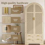 Modern Wardrobe with Curved Doors - Bedroom Storage Cabinet with Hanging Rail and Drawers, Oak