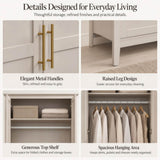 2-Door Freestanding Wardrobe - Hanging Rail, Storage Shelf, Gold Handles and Raised Legs, Cashmere