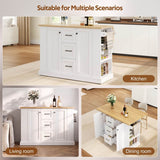 Kitchen Island Trolley with Foldable Worktop - Kitchen Cart on Wheels with Double-Sided 3-Tier Storage Shelves, 3 Drawers and Lockable Castors