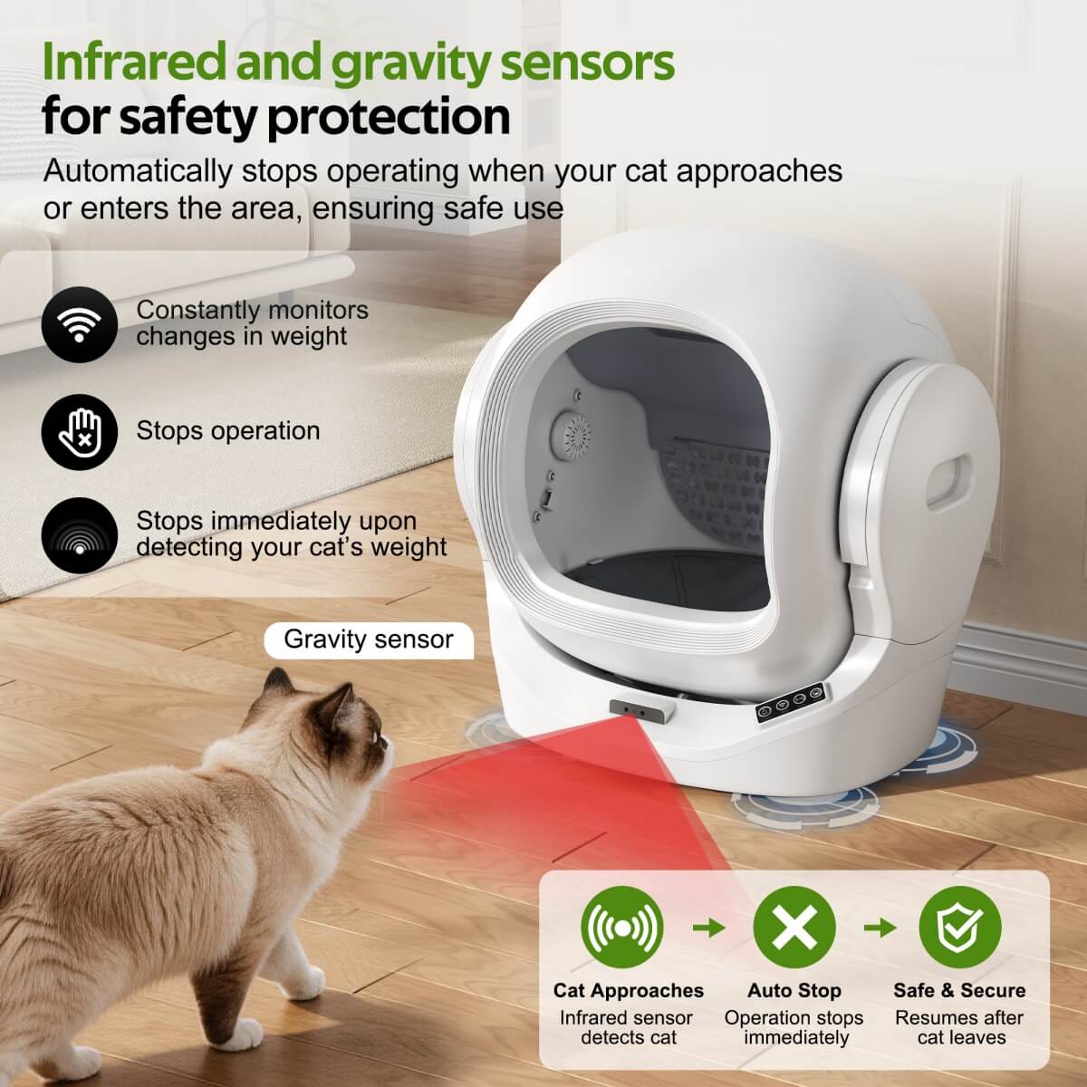 68L Smart Automatic Cat Litter Box with App Control - Self-Cleaning Litter Tray with 8L Waste Bin, Infrared Safety Sensor & Quiet Operation