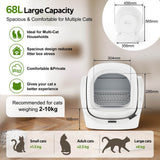 68L Smart Automatic Cat Litter Box with App Control - Self-Cleaning Litter Tray with 8L Waste Bin, Infrared Safety Sensor & Quiet Operation