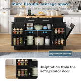 138cm Kitchen Island on Wheels with Folding Worktop - Mobile Kitchen Cabinet with Pull-Out Bin & Power Outlet