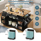 138cm Kitchen Island on Wheels with Folding Worktop - Mobile Kitchen Cabinet with Pull-Out Bin & Power Outlet
