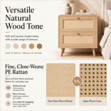 Set of 2 Rattan Effect Bedside Tables with 2 Drawers - Rounded Corners and Raised Legs, Natural Oak