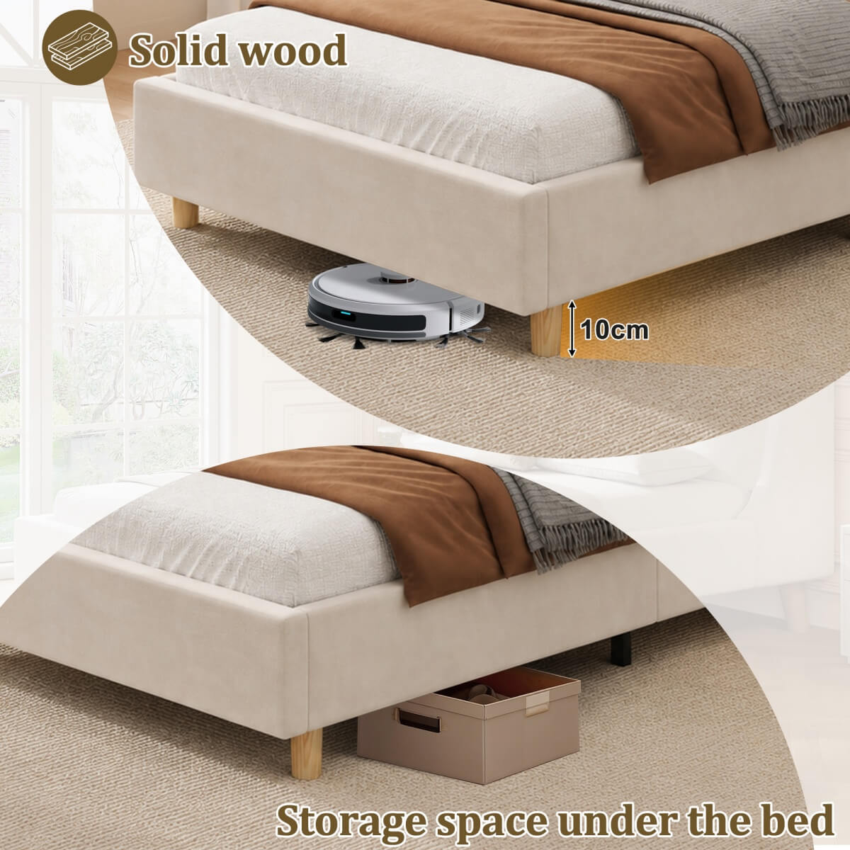 3ft Single Upholstered Storage Bed - Velvet Bed Frame with Storage Headboard, USB & Type-C Charging Ports and Reading Light, Beige