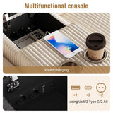 U Shaped Corduroy Sectional Sofa - Modular Sofa with Storage Ottomans, USB & Type-C Charging, Beige