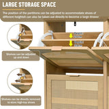 Slim Rattan Shoe Cabinet with 4 Drawers - Space Saving Hallway Storage Unit, Light Oak