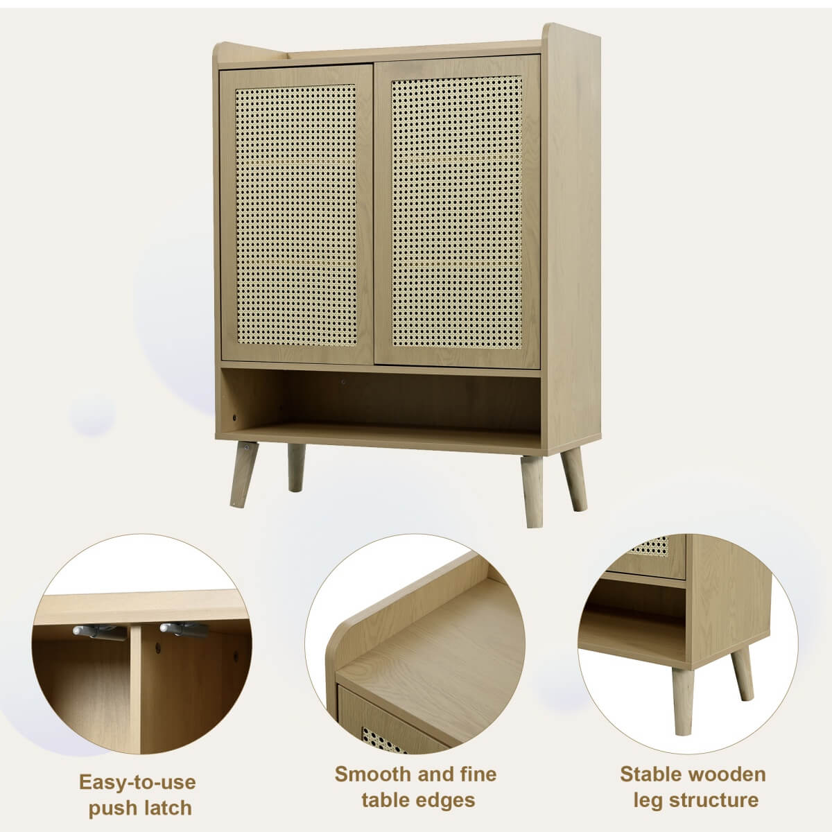 Natural Rattan Shoe Storage Cabinet - 5 Tier Freestanding Hallway Shoe Cupboard for Boots & Heels