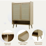 Natural Rattan Shoe Storage Cabinet - 5 Tier Freestanding Hallway Shoe Cupboard for Boots & Heels
