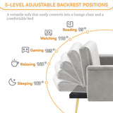 Modern Velvet Sofa Bed - Adjustable Backrest & Armrests, Convertible Sleeper with Metal Legs for Living Room, Bedroom & Guest Room, Grey