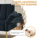 Modern Velvet Sofa Bed - Adjustable Backrest & Armrests, Convertible Sleeper with Metal Legs for Living Room & Guest Room, Black