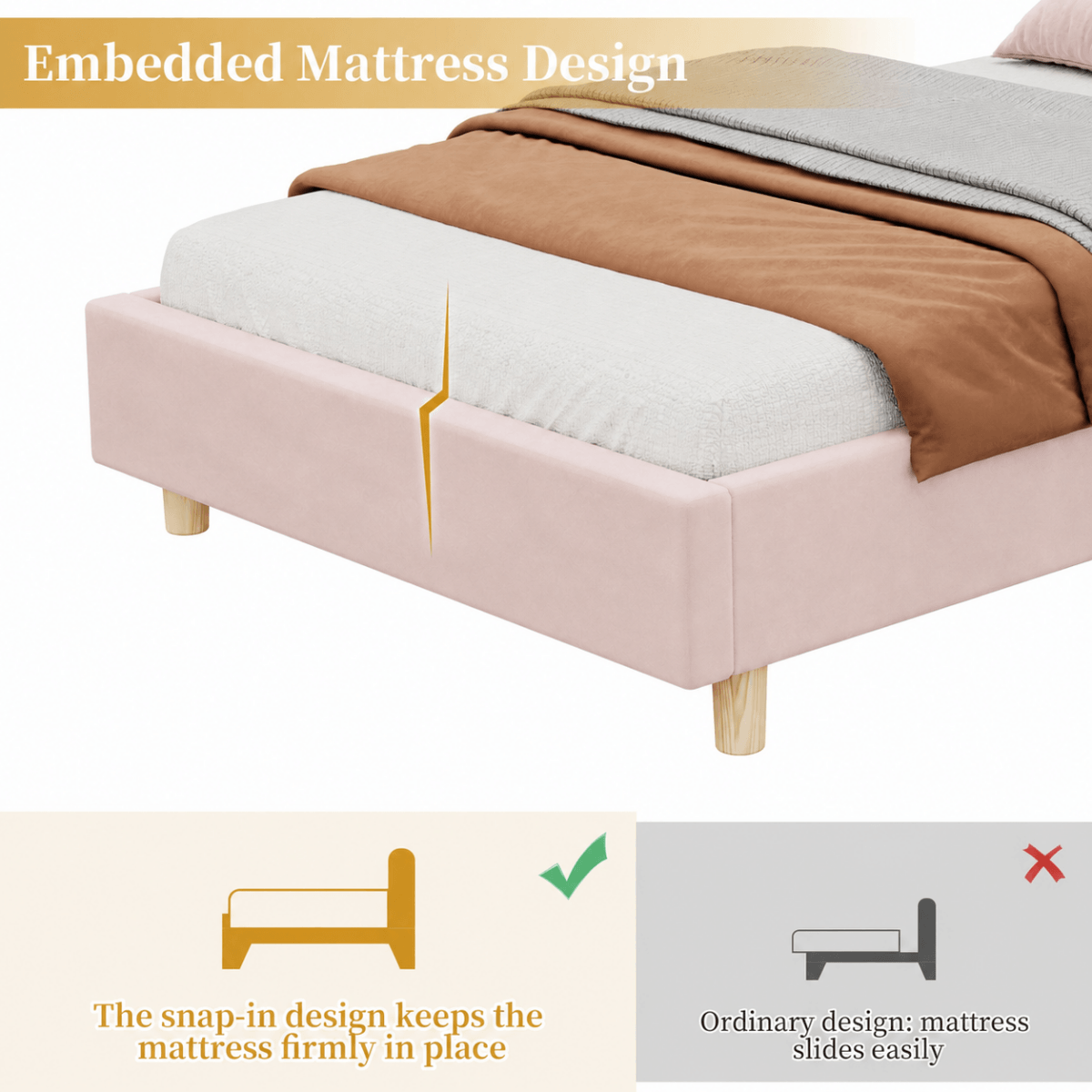 3ft Single Upholstered Storage Bed - Velvet Bed Frame with Storage Headboard, USB & Type-C Charging Ports and Reading Light, Light Pink