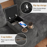 U Shaped Corduroy Sectional Sofa - Modular Sofa with Storage Ottomans, USB & Type-C Charging, Grey