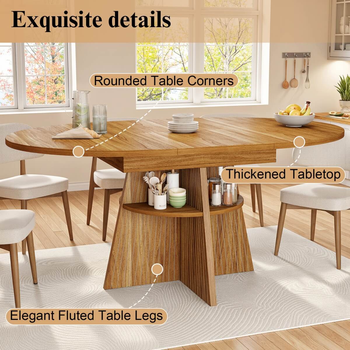 Extendable Round Dining Table 110–150cm - Dark Brown Kitchen Table Converts to Oval, Seats 8