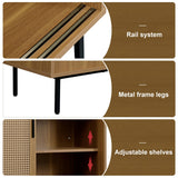 Rattan Sideboard Cabinet - Walnut Storage Cupboard with Sliding Barn Doors and Adjustable Shelves