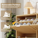 Slim Rattan Shoe Cabinet with 4 Drawers - Space Saving Hallway Storage Unit, Light Oak