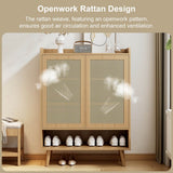 Natural Rattan Shoe Storage Cabinet - 5 Tier Freestanding Hallway Shoe Cupboard for Boots & Heels