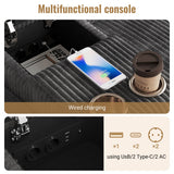 U Shaped Corduroy Sectional Sofa - Modular Sofa with Storage Ottomans, USB & Type-C Charging, Grey