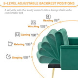 Modern Velvet Sofa Bed - Adjustable Backrest & Armrests, Convertible Sleeper with Metal Legs for Living Room, Bedroom & Guest Room, Green