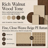 180cm Rattan Effect 2 Door Wardrobe with Arched Top - Walnut and Beige Storage Wardrobe with Hanging Rail, Display Shelf and 2 Drawers