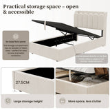3ft Single Upholstered Ottoman Storage Bed - Velvet Bed Frame with Hydraulic Lift-Up Storage, Storage Headboard, USB & Type-C Charging Ports & Reading Light, Beige