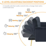 Modern Velvet Sofa Bed - Adjustable Backrest & Armrests, Convertible Sleeper with Metal Legs for Living Room & Guest Room, Black