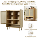 Natural Rattan Shoe Storage Cabinet - 5 Tier Freestanding Hallway Shoe Cupboard for Boots & Heels
