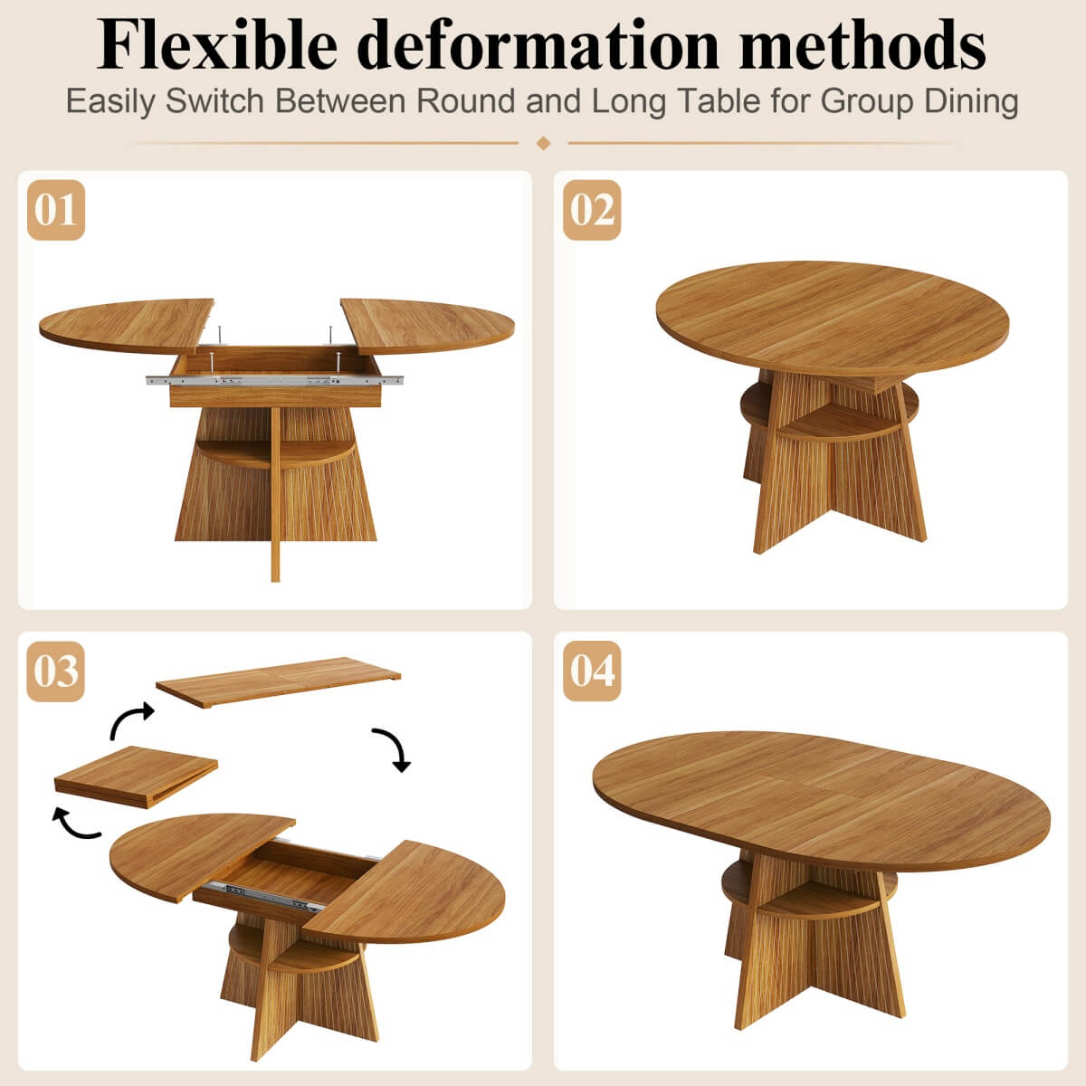 Extendable Round Dining Table 110–150cm - Dark Brown Kitchen Table Converts to Oval, Seats 8