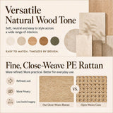 120cm 6 Drawer Chest of Drawers - Rattan Effect Bedroom Storage Dresser with Rounded Corners and Raised Legs, Natural Oak